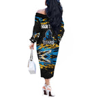 Personalized Gold Coast Titans Off The Shoulder Long Sleeve Dress Graffiti Grunge Abstract Urban Street Style Design