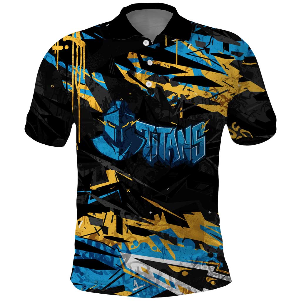 Personalized Gold Coast Titans Polo Shirt Graffiti Grunge Abstract Urban Street Style Design