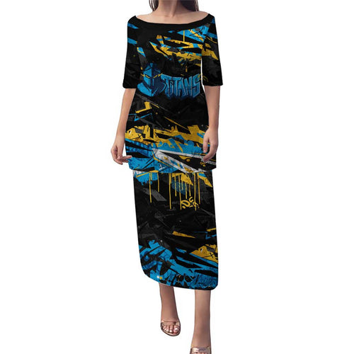 Personalized Gold Coast Titans Puletasi Graffiti Grunge Abstract Urban Street Style Design