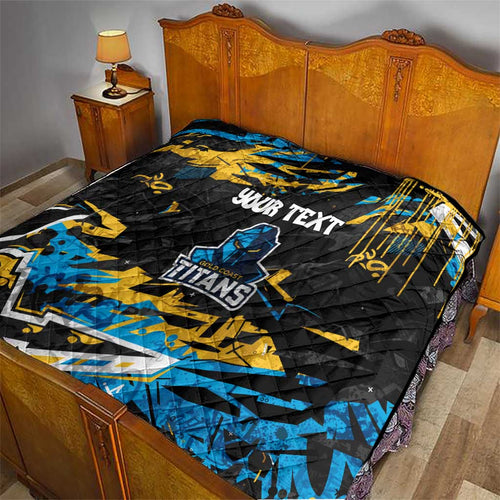 Personalized Gold Coast Titans Quilt Graffiti Grunge Abstract Urban Street Style Design