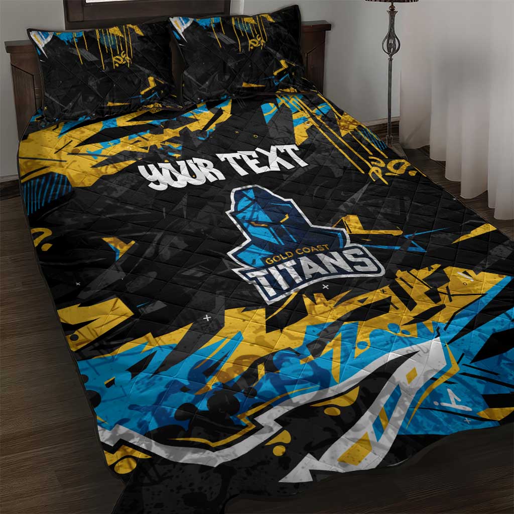 Personalized Gold Coast Titans Quilt Bed Set Graffiti Grunge Abstract Urban Street Style Design