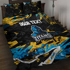 Personalized Gold Coast Titans Quilt Bed Set Graffiti Grunge Abstract Urban Street Style Design