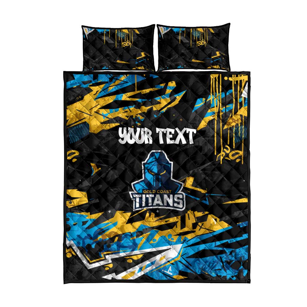 Personalized Gold Coast Titans Quilt Bed Set Graffiti Grunge Abstract Urban Street Style Design