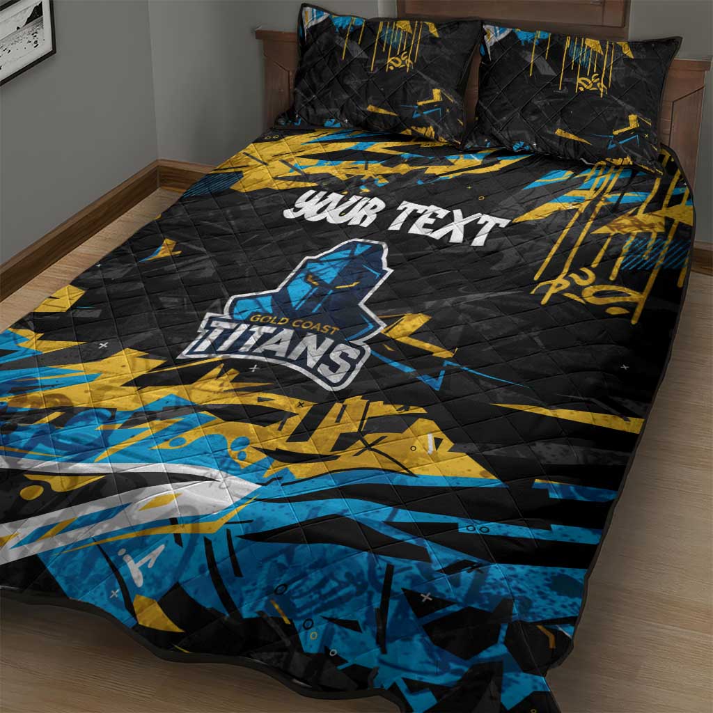 Personalized Gold Coast Titans Quilt Bed Set Graffiti Grunge Abstract Urban Street Style Design