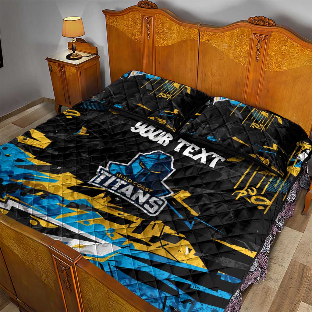 Personalized Gold Coast Titans Quilt Bed Set Graffiti Grunge Abstract Urban Street Style Design