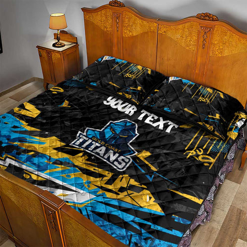Personalized Gold Coast Titans Quilt Bed Set Graffiti Grunge Abstract Urban Street Style Design