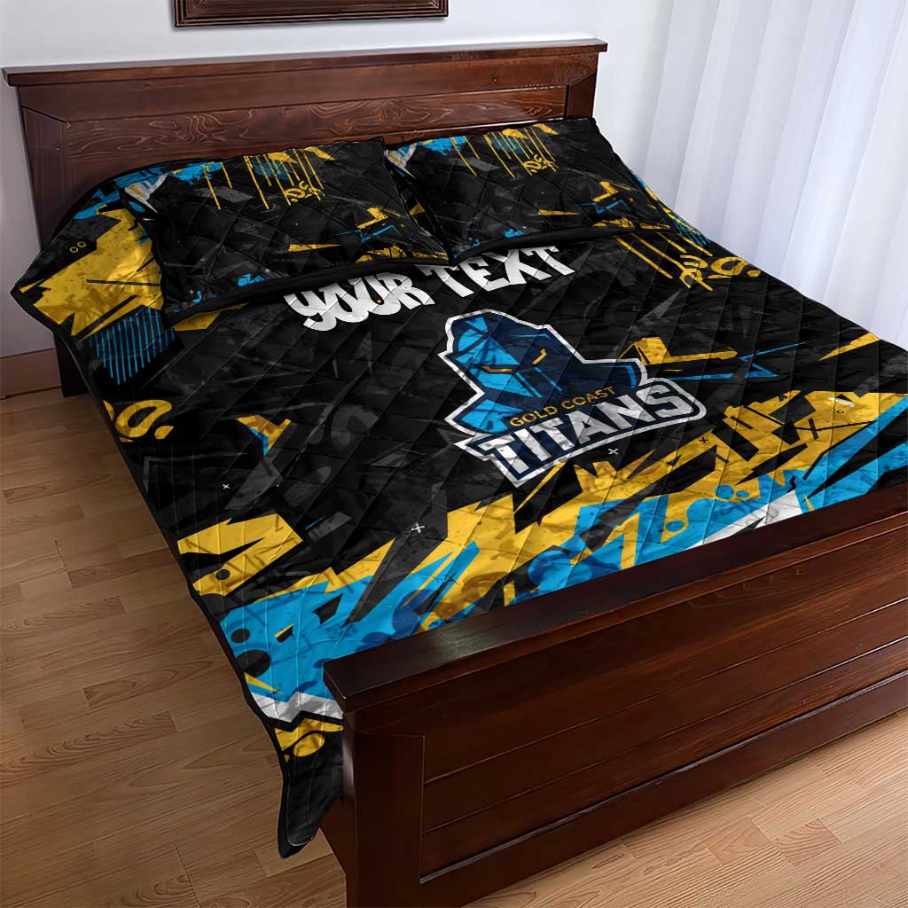 Personalized Gold Coast Titans Quilt Bed Set Graffiti Grunge Abstract Urban Street Style Design