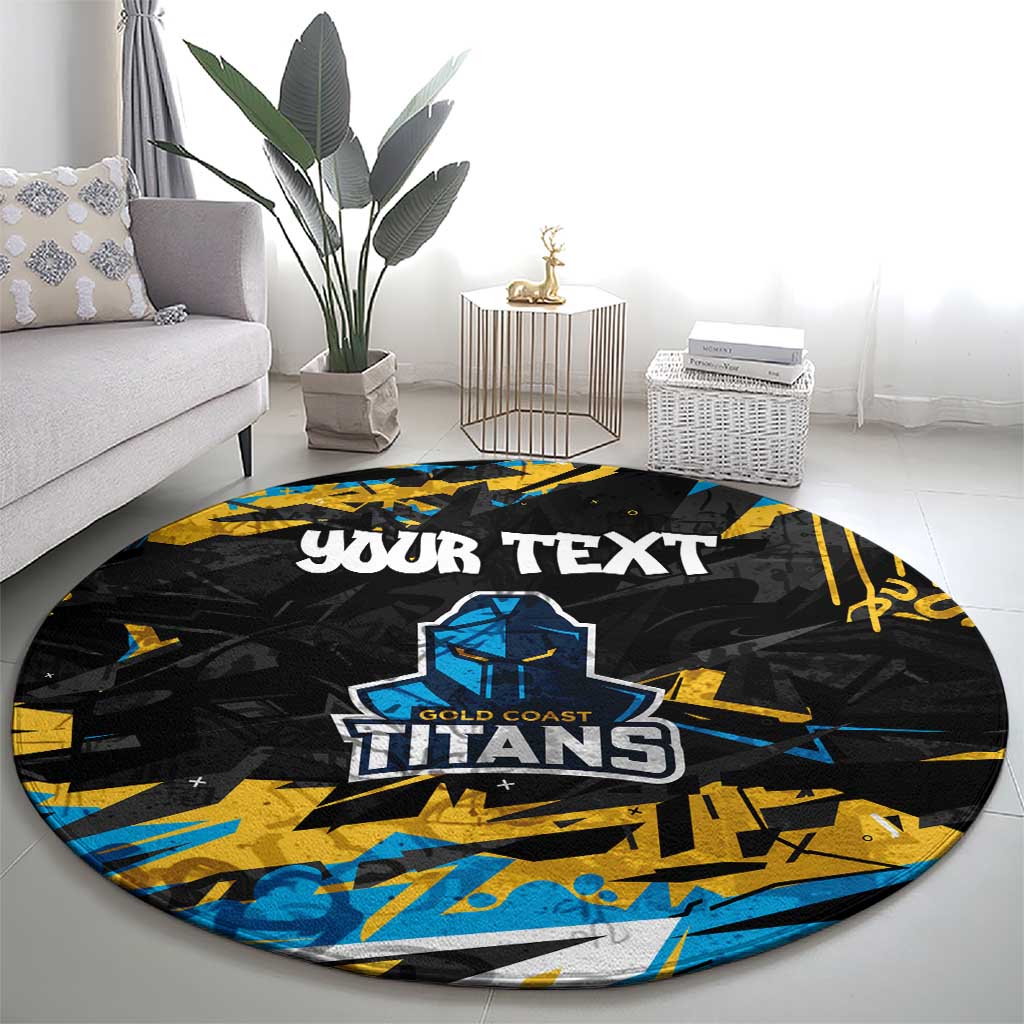 Personalized Gold Coast Titans Round Carpet Graffiti Grunge Abstract Urban Street Style Design