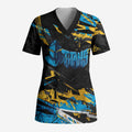 Personalized Gold Coast Titans Scrub Top Graffiti Grunge Abstract Urban Street Style Design
