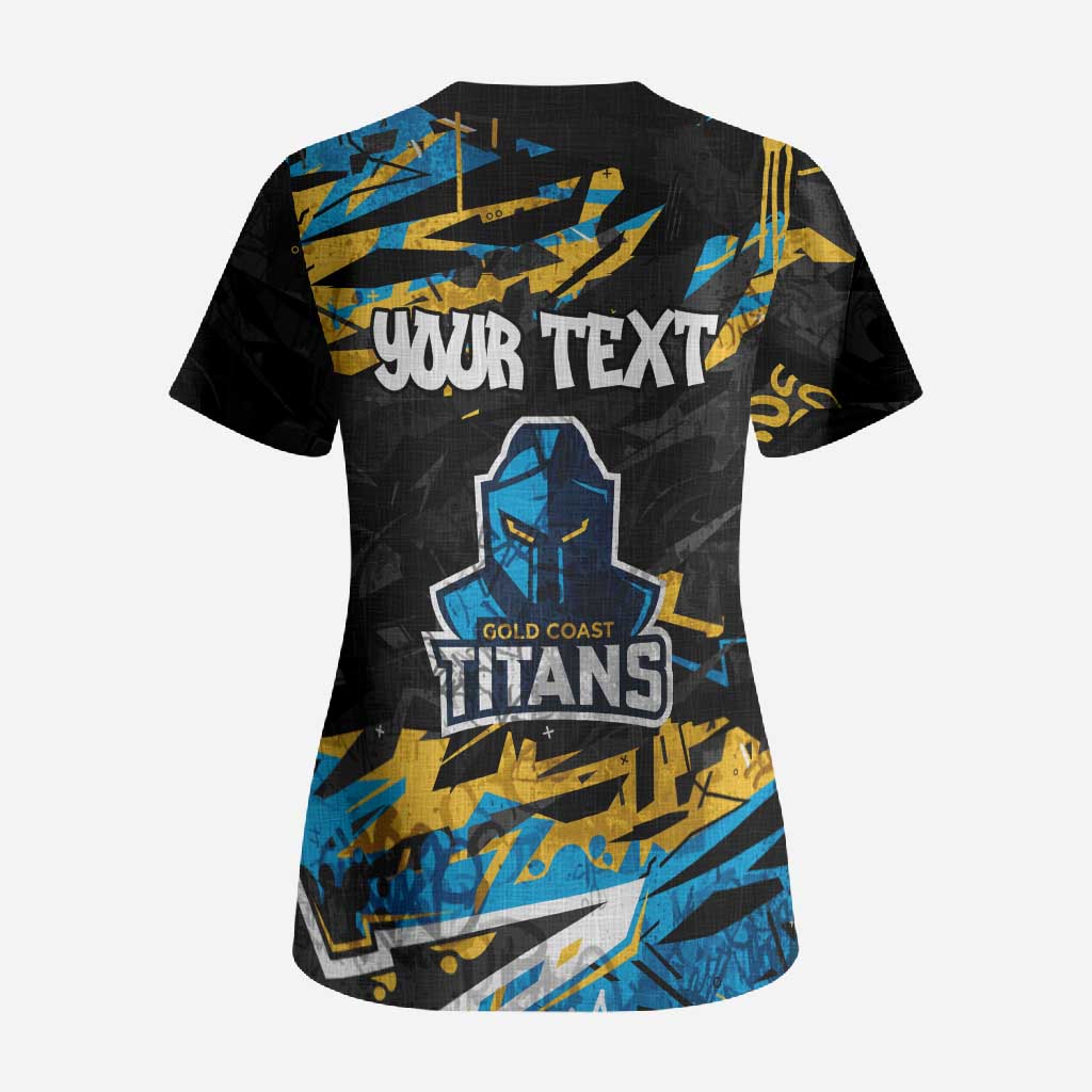 Personalized Gold Coast Titans Scrub Top Graffiti Grunge Abstract Urban Street Style Design