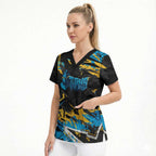 Personalized Gold Coast Titans Scrub Top Graffiti Grunge Abstract Urban Street Style Design