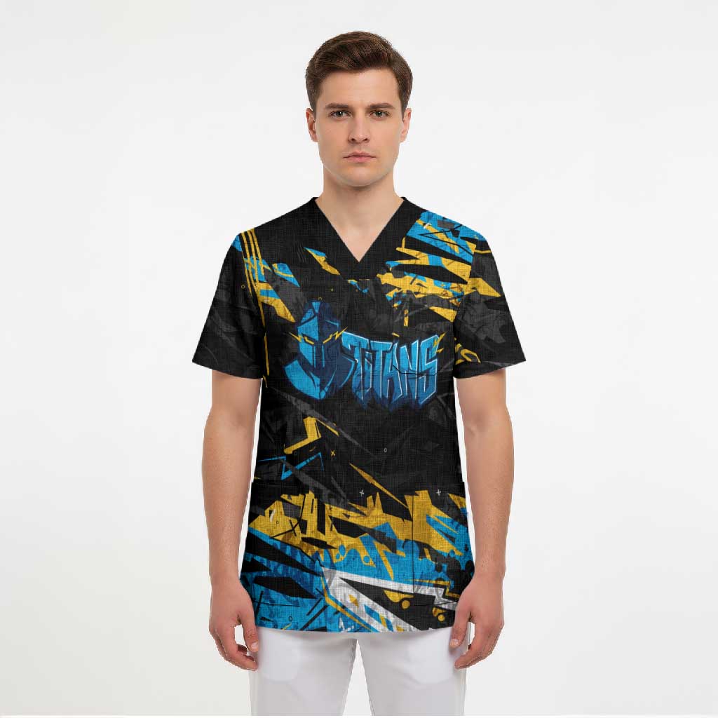 Personalized Gold Coast Titans Scrub Top Graffiti Grunge Abstract Urban Street Style Design