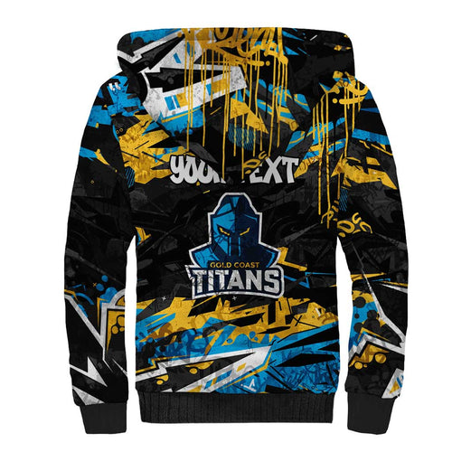 Personalized Gold Coast Titans Sherpa Hoodie Graffiti Grunge Abstract Urban Street Style Design