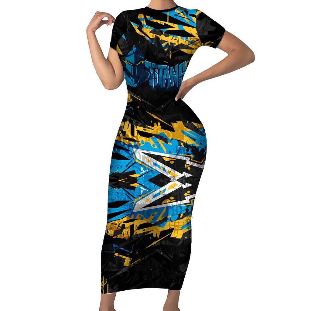 Personalized Gold Coast Titans Short Sleeve Bodycon Dress Graffiti Grunge Abstract Urban Street Style Design