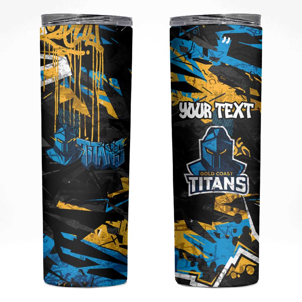 Personalized Gold Coast Titans Skinny Tumbler Graffiti Grunge Abstract Urban Street Style Design