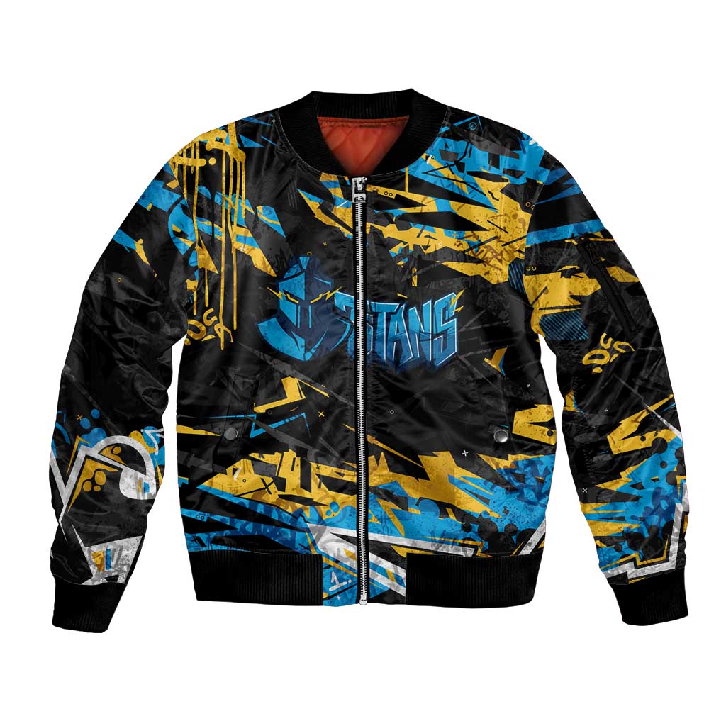 Personalized Gold Coast Titans Sleeve Zip Bomber Jacket Graffiti Grunge Abstract Urban Street Style Design