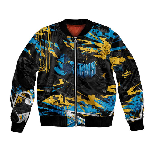 Personalized Gold Coast Titans Sleeve Zip Bomber Jacket Graffiti Grunge Abstract Urban Street Style Design