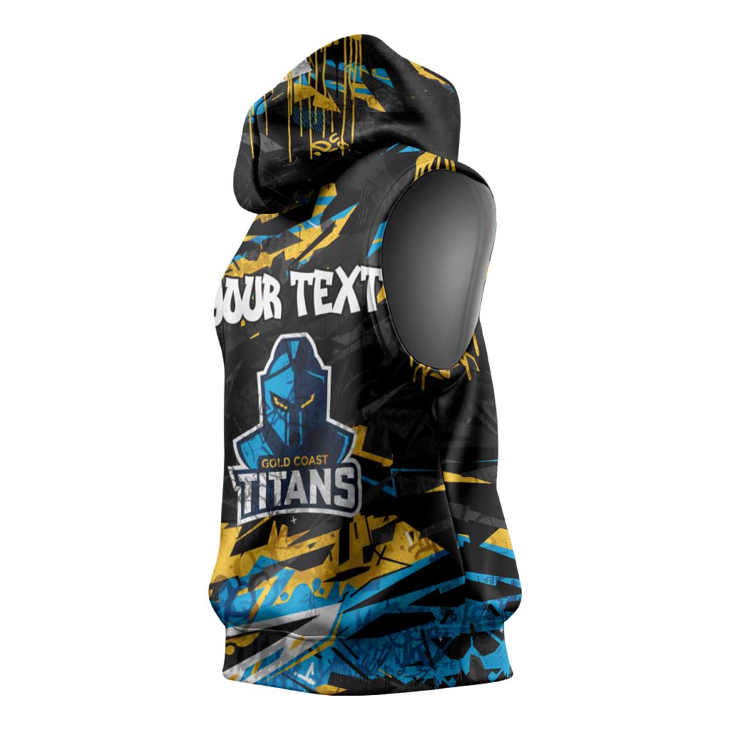 Personalized Gold Coast Titans Sleeveless Hoodie Graffiti Grunge Abstract Urban Street Style Design