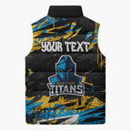 Personalized Gold Coast Titans Sleeveless Puffer Jacket Graffiti Grunge Abstract Urban Street Style Design