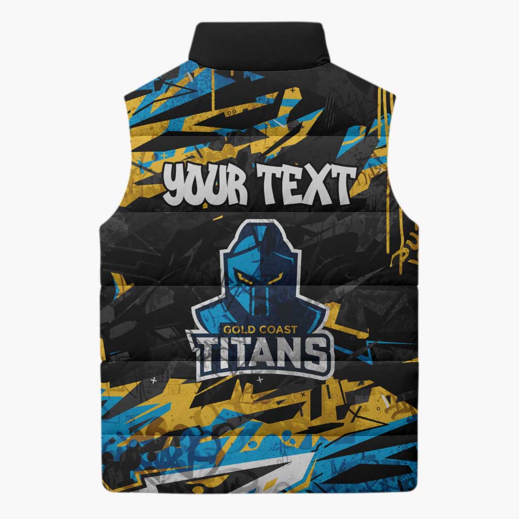 Personalized Gold Coast Titans Sleeveless Puffer Jacket Graffiti Grunge Abstract Urban Street Style Design