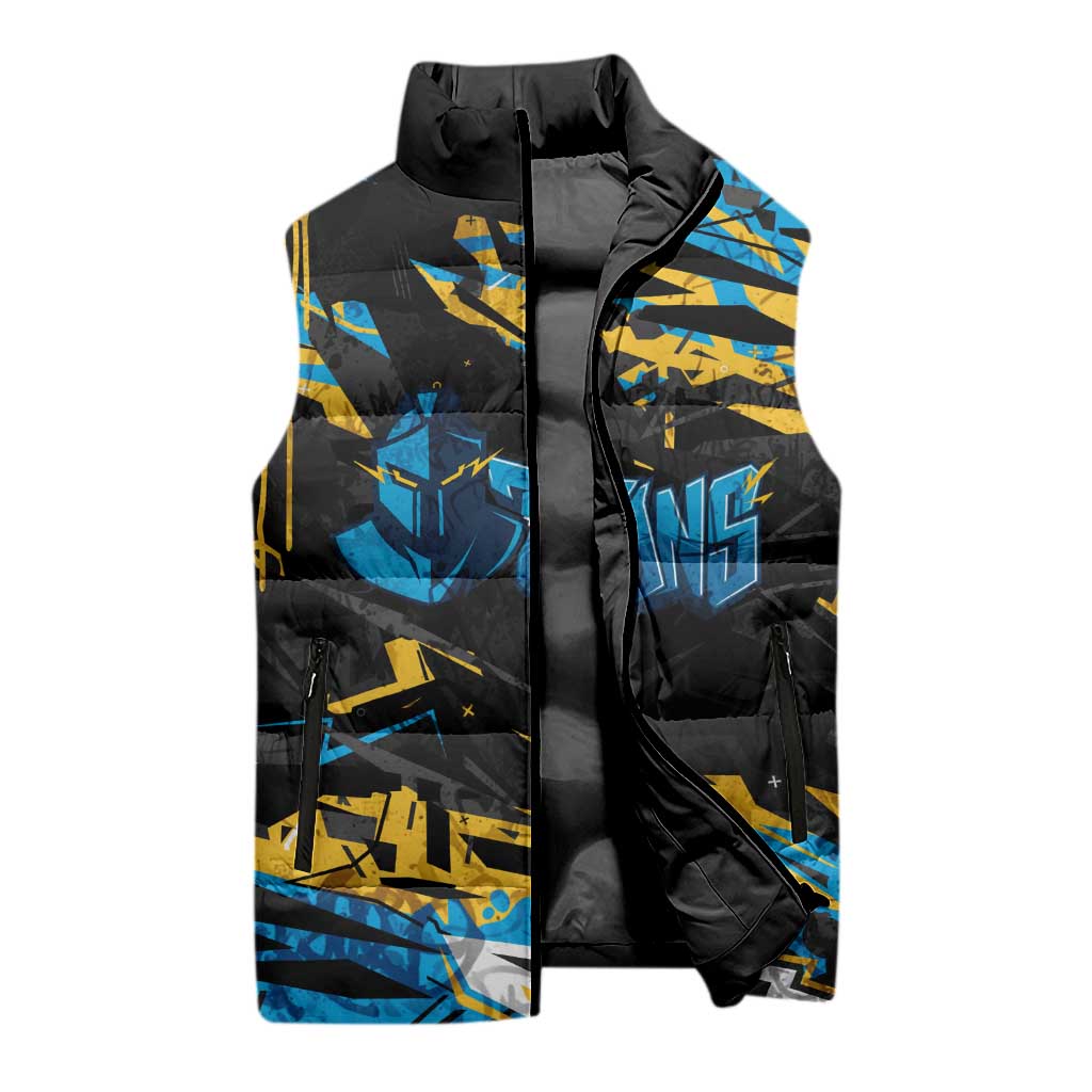 Personalized Gold Coast Titans Sleeveless Puffer Jacket Graffiti Grunge Abstract Urban Street Style Design