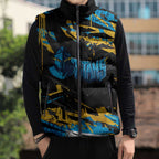 Personalized Gold Coast Titans Sleeveless Puffer Jacket Graffiti Grunge Abstract Urban Street Style Design