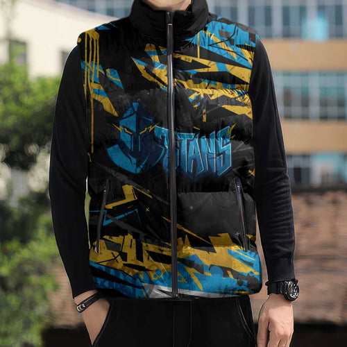 Personalized Gold Coast Titans Sleeveless Puffer Jacket Graffiti Grunge Abstract Urban Street Style Design