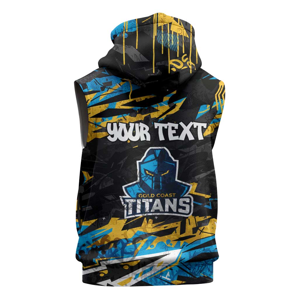 Personalized Gold Coast Titans Sleeveless Zip Hoodie Graffiti Grunge Abstract Urban Street Style Design