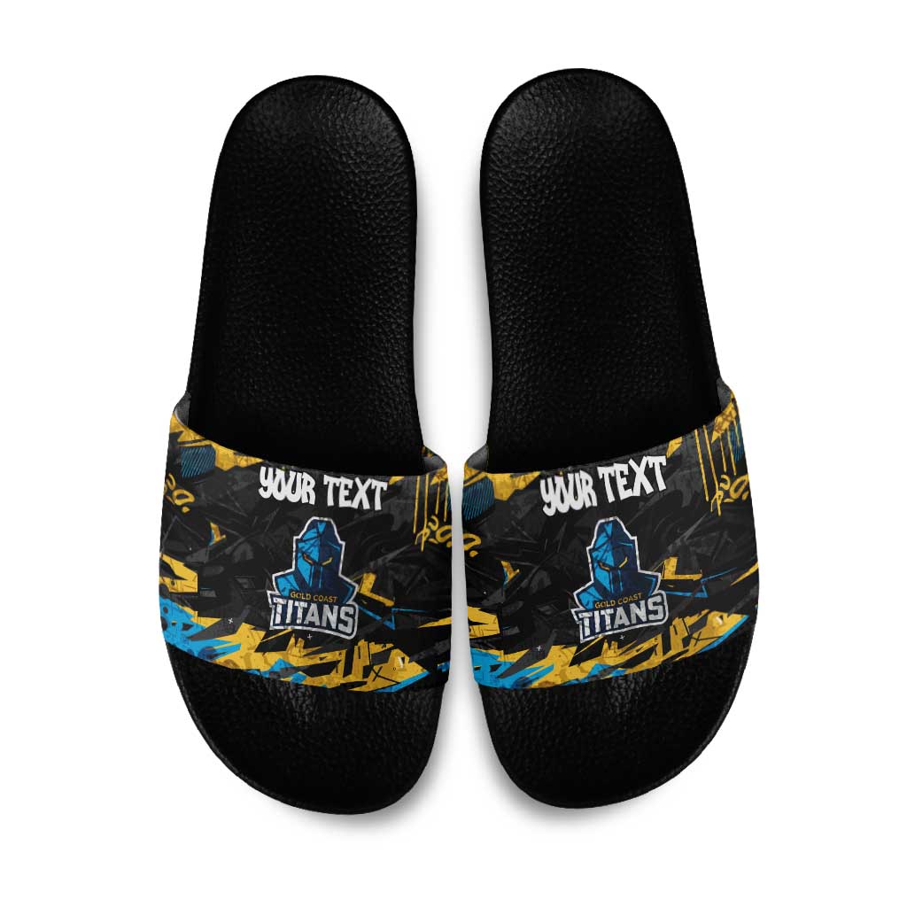 Personalized Gold Coast Titans Slide Sandals Graffiti Grunge Abstract Urban Street Style Design