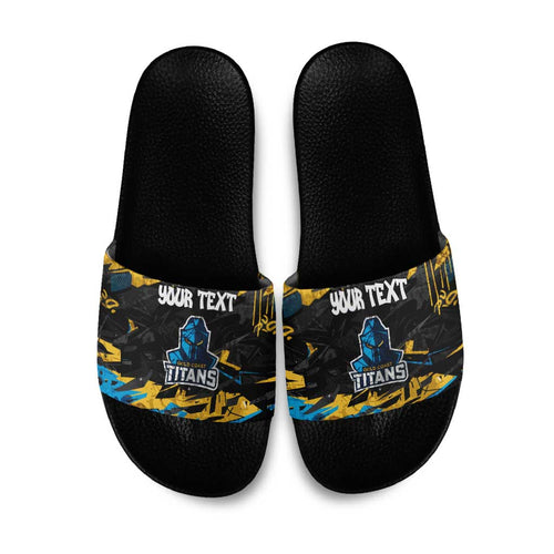 Personalized Gold Coast Titans Slide Sandals Graffiti Grunge Abstract Urban Street Style Design