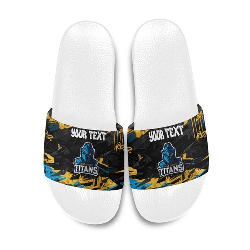 Personalized Gold Coast Titans Slide Sandals Graffiti Grunge Abstract Urban Street Style Design