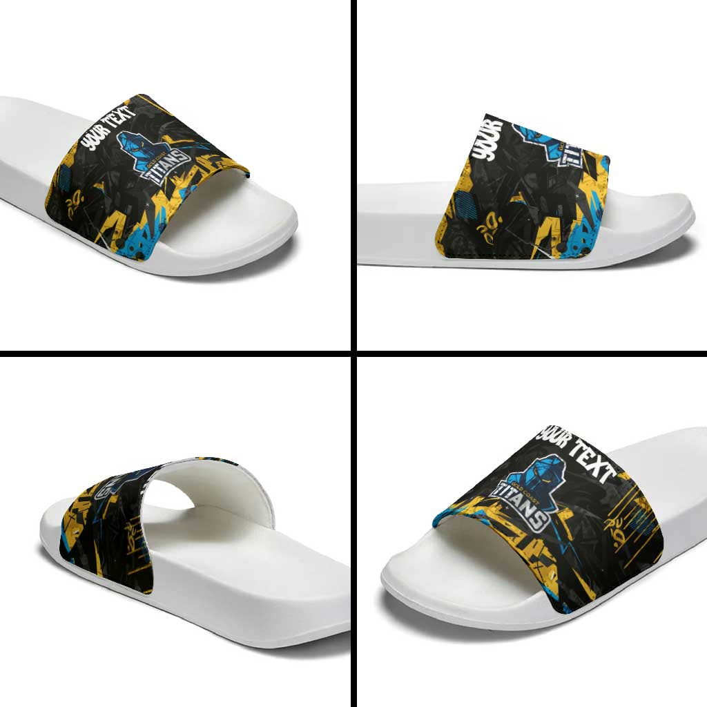 Personalized Gold Coast Titans Slide Sandals Graffiti Grunge Abstract Urban Street Style Design