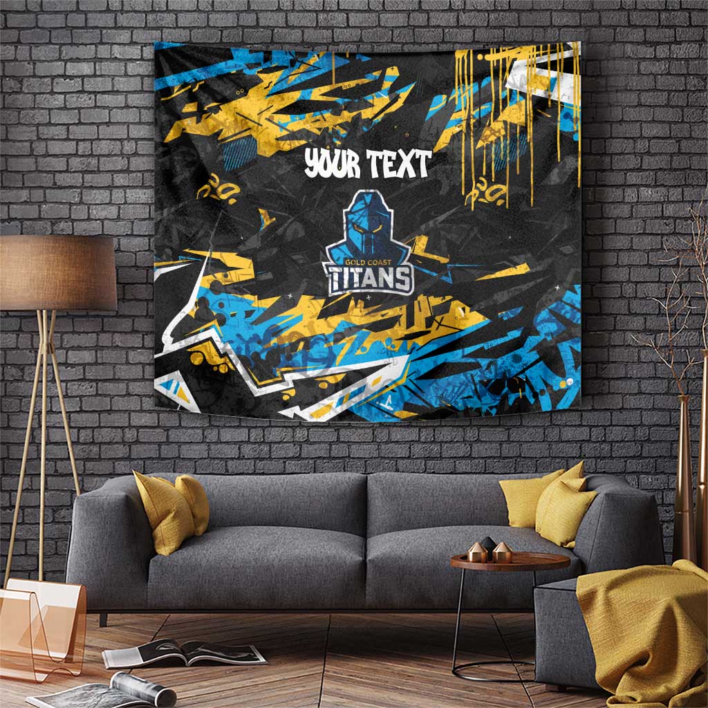 Personalized Gold Coast Titans Tapestry Graffiti Grunge Abstract Urban Street Style Design