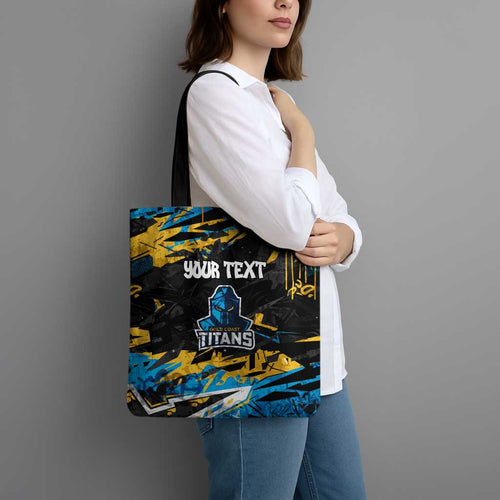Personalized Gold Coast Titans Tote Bag Graffiti Grunge Abstract Urban Street Style Design