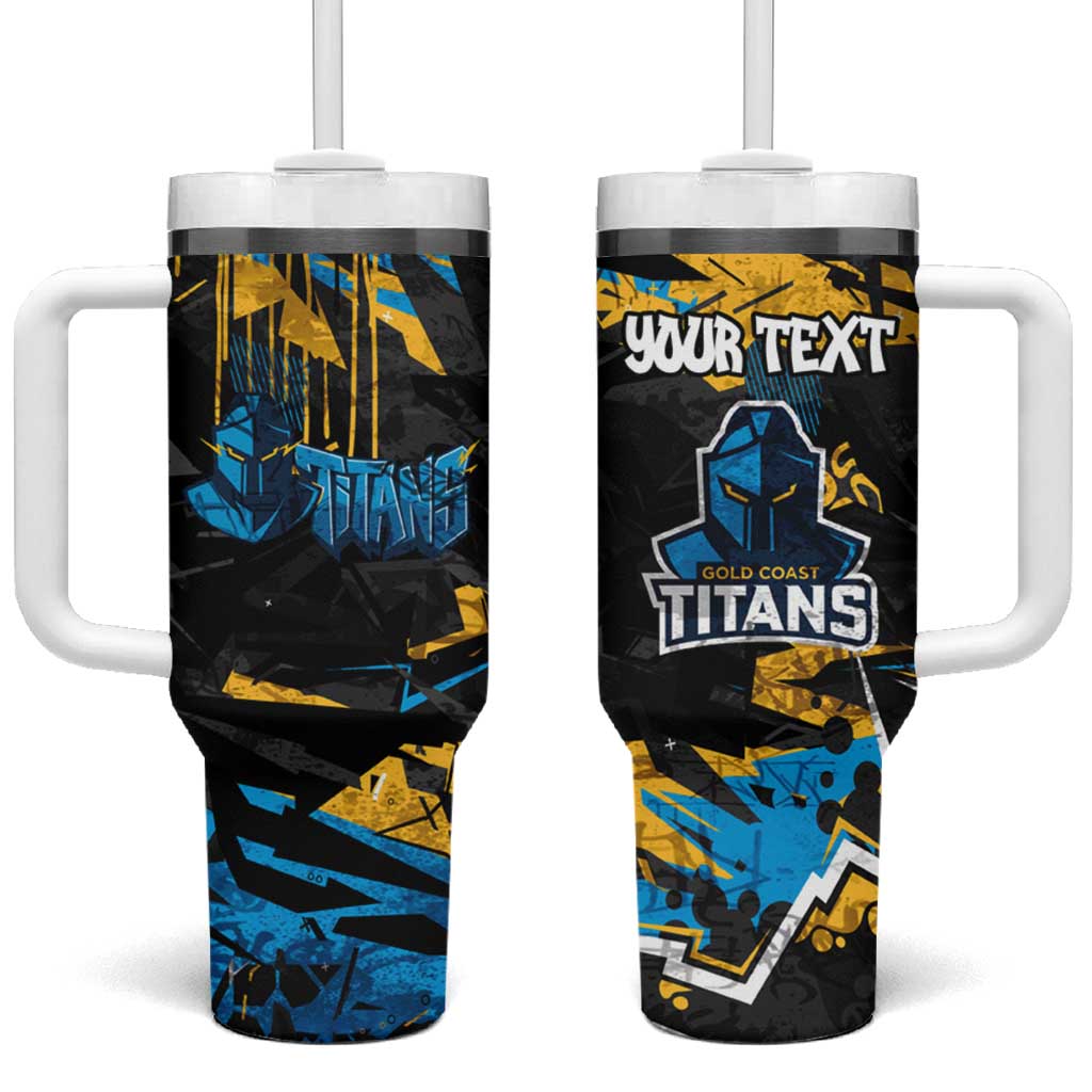 Personalized Gold Coast Titans Tumbler With Handle Graffiti Grunge Abstract Urban Street Style Design