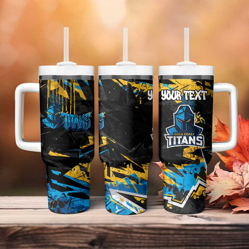 Personalized Gold Coast Titans Tumbler With Handle Graffiti Grunge Abstract Urban Street Style Design