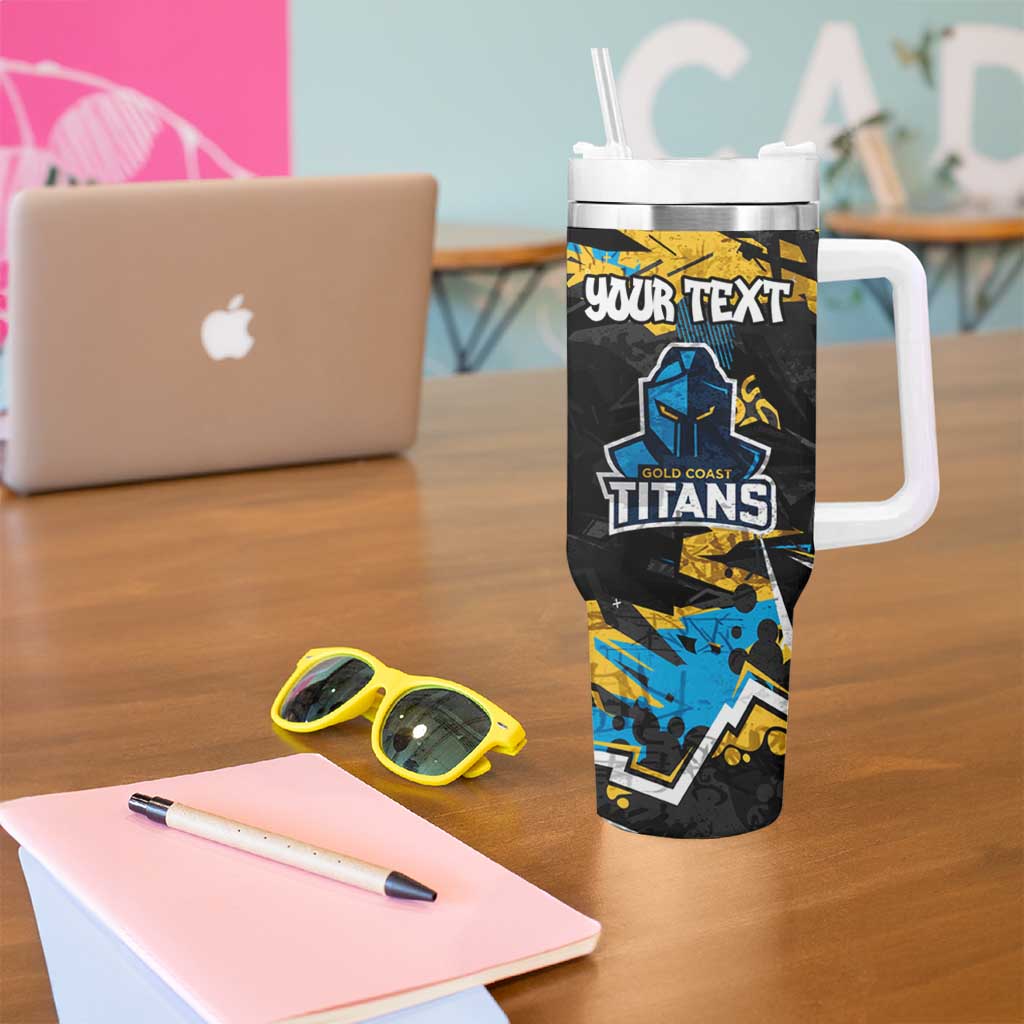 Personalized Gold Coast Titans Tumbler With Handle Graffiti Grunge Abstract Urban Street Style Design