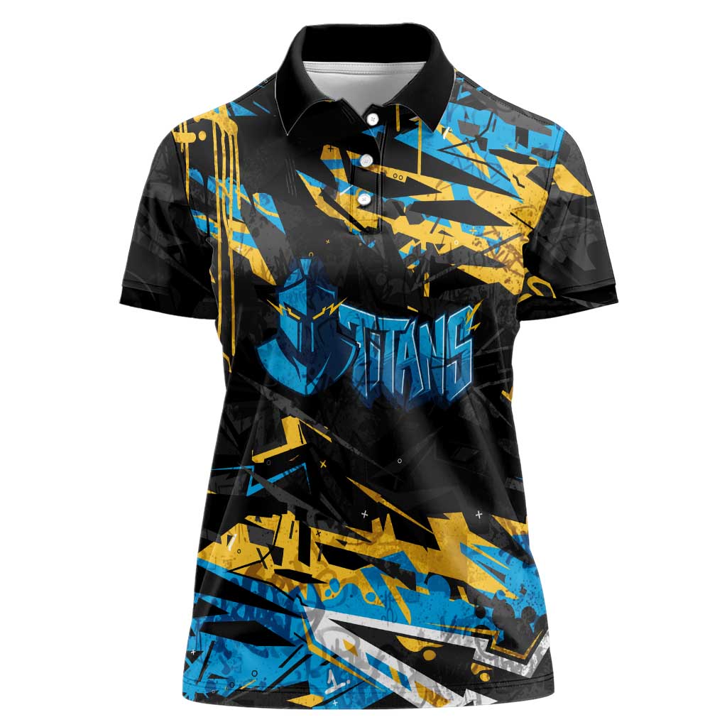 Personalized Gold Coast Titans Women Polo Shirt Graffiti Grunge Abstract Urban Street Style Design
