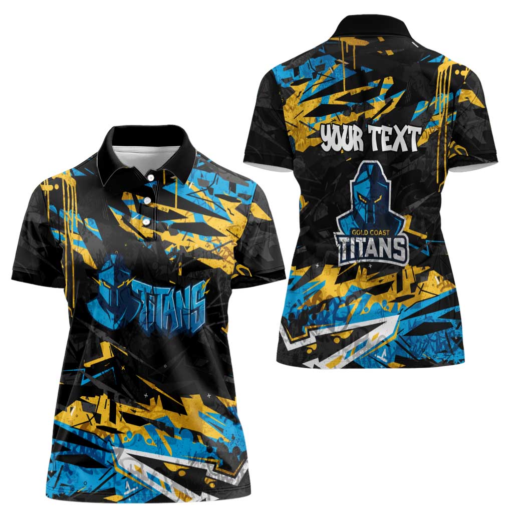 Personalized Gold Coast Titans Women Polo Shirt Graffiti Grunge Abstract Urban Street Style Design