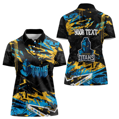 Personalized Gold Coast Titans Women Polo Shirt Graffiti Grunge Abstract Urban Street Style Design