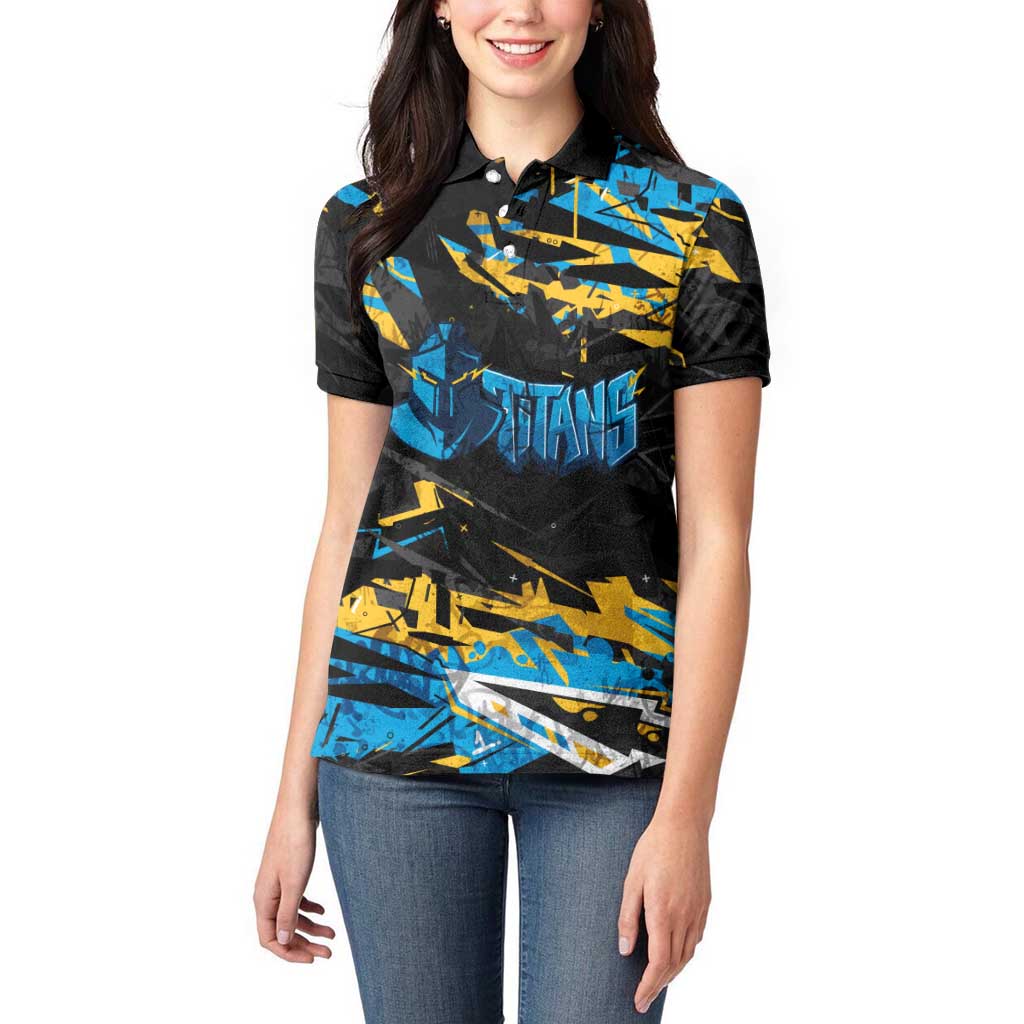 Personalized Gold Coast Titans Women Polo Shirt Graffiti Grunge Abstract Urban Street Style Design