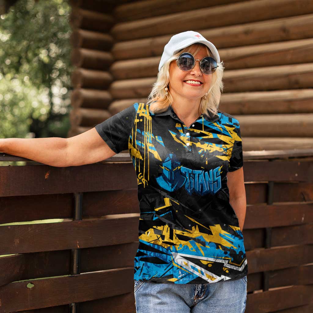 Personalized Gold Coast Titans Women Polo Shirt Graffiti Grunge Abstract Urban Street Style Design