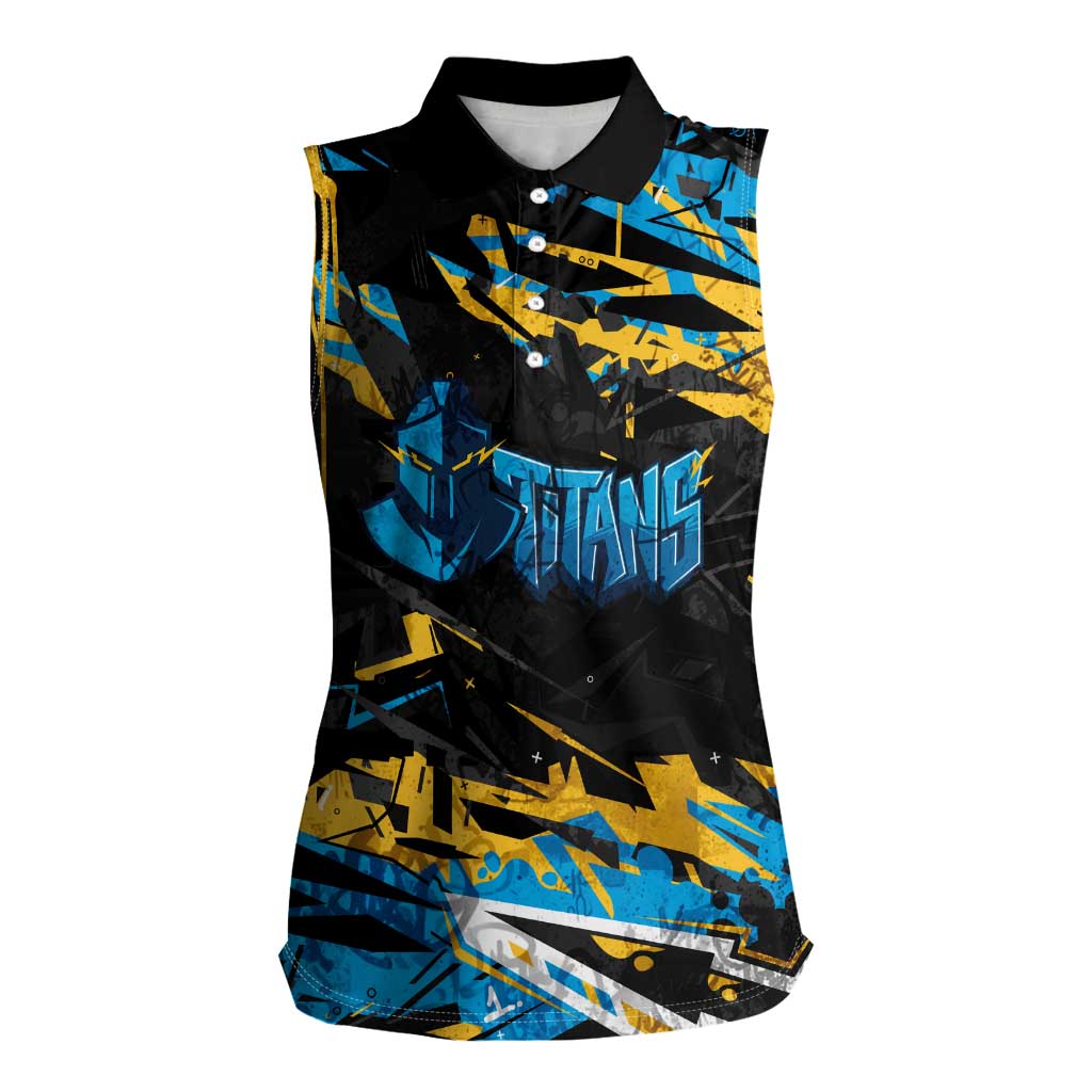 Personalized Gold Coast Titans Women Sleeveless Polo Shirt Graffiti Grunge Abstract Urban Street Style Design