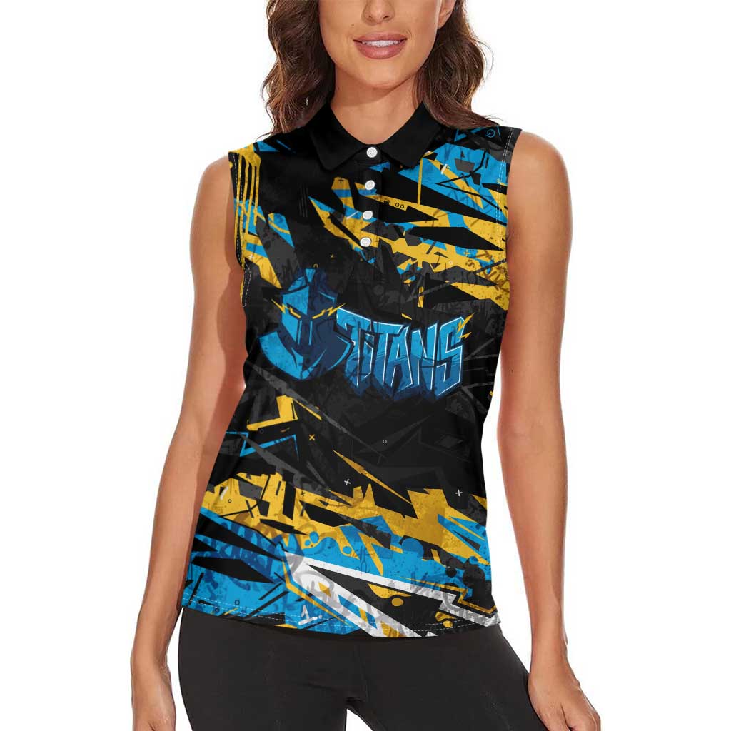 Personalized Gold Coast Titans Women Sleeveless Polo Shirt Graffiti Grunge Abstract Urban Street Style Design