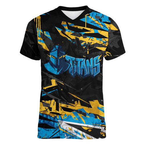 Personalized Gold Coast Titans Women V-Neck T-Shirt Graffiti Grunge Abstract Urban Street Style Design