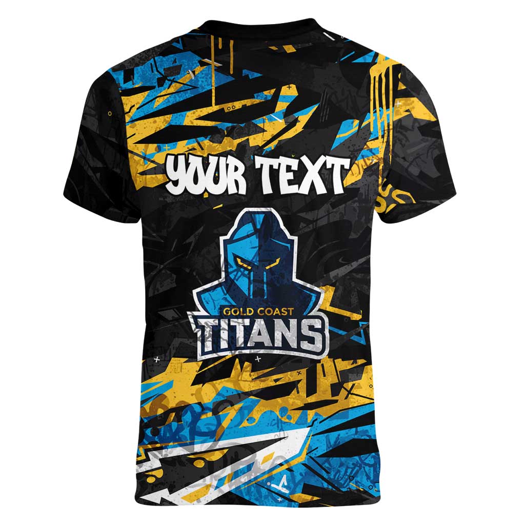 Personalized Gold Coast Titans Women V-Neck T-Shirt Graffiti Grunge Abstract Urban Street Style Design