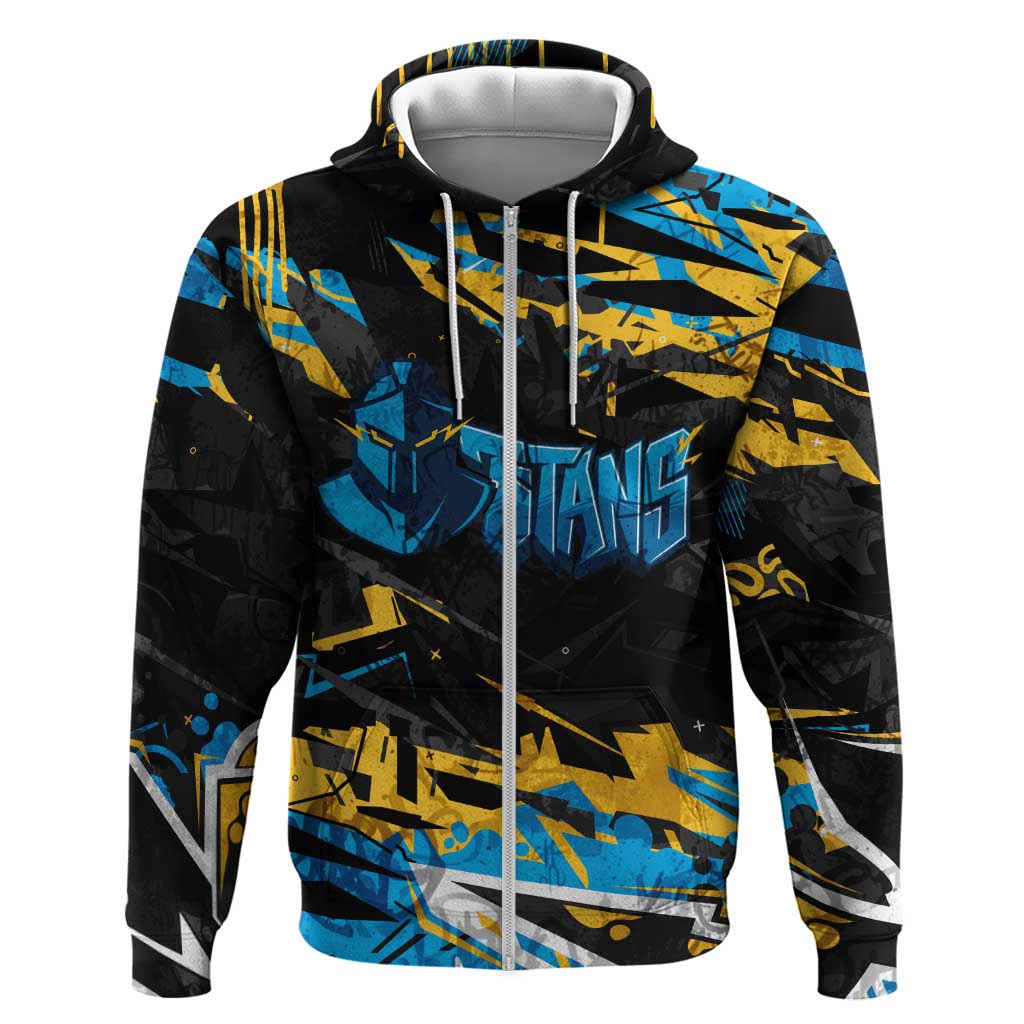 Personalized Gold Coast Titans Zip Hoodie Graffiti Grunge Abstract Urban Street Style Design