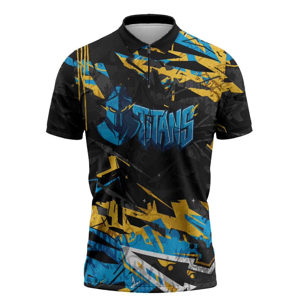 Personalized Gold Coast Titans Zipper Polo Shirt Graffiti Grunge Abstract Urban Street Style Design