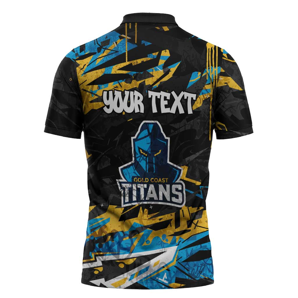 Personalized Gold Coast Titans Zipper Polo Shirt Graffiti Grunge Abstract Urban Street Style Design