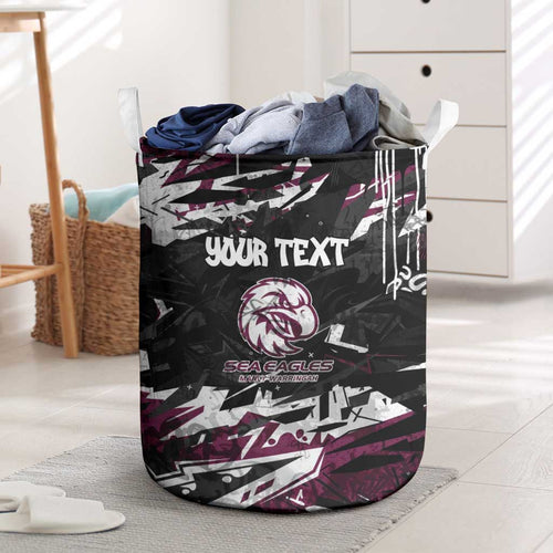 Personalized Manly Warringah Sea Eagles Laundry Basket Graffiti Grunge Abstract Urban Street Style Design